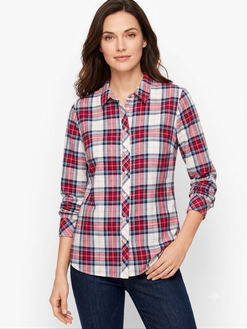 Talbots Plaid Womens Shirt Red Blue Gold Western Sz XL
